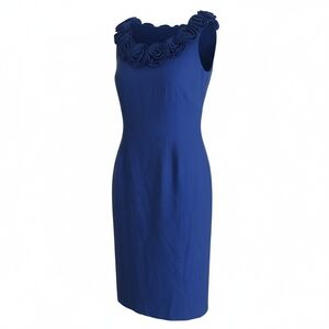 Sleeveless Royal Blue Sheath Dress with Rosette Neckline